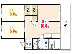 カルチェ川内 2階2LDKの間取り