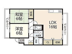 ハイコーポYASUDA V 2階3LDKの間取り