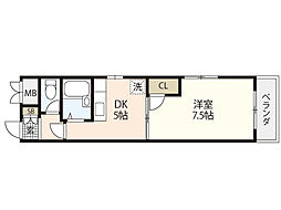 第3木本ビル 5階1DKの間取り
