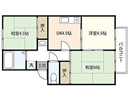プレジール梶山 2階3DKの間取り