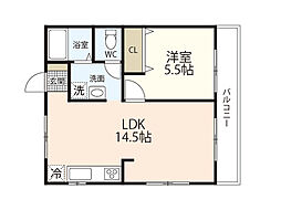 尾尻アパート 1階1LDKの間取り