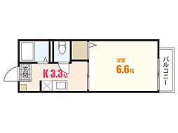 ウエストヒルズD 2階1Kの間取り