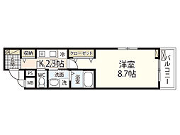 ハミングバードII 1階1Kの間取り