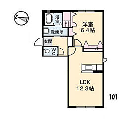 シェソワＳＡＴＳＵＮＯ　　Ｅ棟 1階1LDKの間取り