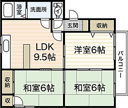 セジュール加美B棟 1階3DKの間取り