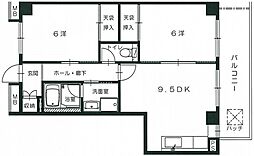 オハイオハイツ 3階2DKの間取り