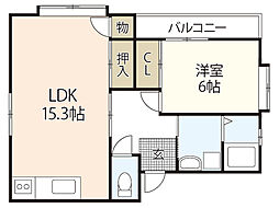 レヴェネスカ 3階1LDKの間取り