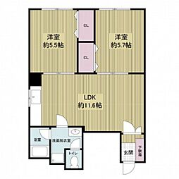 コーポハピネス 4階2LDKの間取り