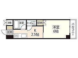 ラトゥール広島 4階1Kの間取り