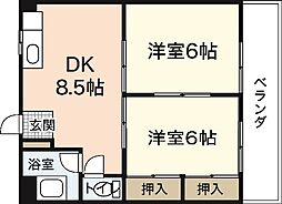 中広マンション正荘 2階2DKの間取り