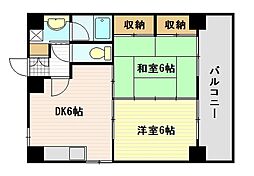 ハピネスみゆき 5階2DKの間取り