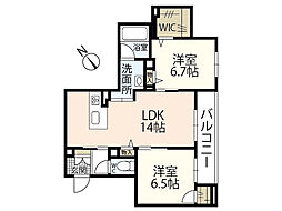 アズール庚午北 3階2LDKの間取り