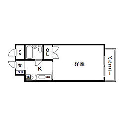 ヴェルコート上幟 3階1Kの間取り