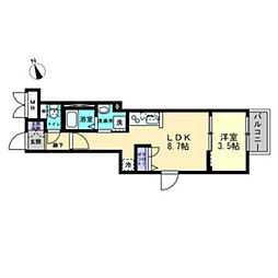 月光江波東四番館 3階1LDKの間取り