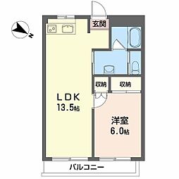 フレグランス東雲 2階1LDKの間取り