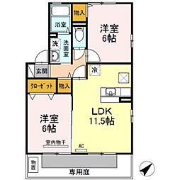 マリンハイツ　A棟 1階2LDKの間取り