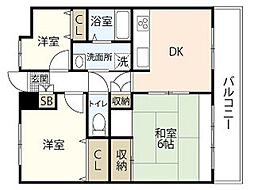 EFT-牛田東 4階3DKの間取り