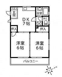 カルチェ佐川 3階2DKの間取り