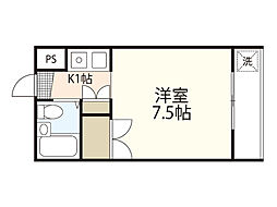 ウエストコート 1階ワンルームの間取り