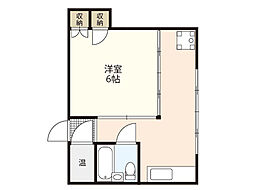 炭本ビル 2階1Kの間取り