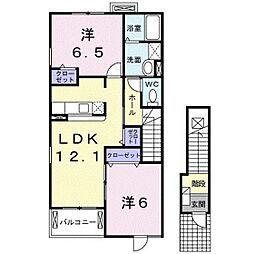 カメリアC 2階2LDKの間取り