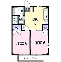 ニューシティ猿田B 2階2DKの間取り