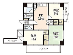 サンピア大手町 8階2LDKの間取り