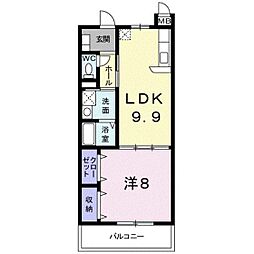 バス 城信下車 徒歩5分の賃貸マンション 2階1LDKの間取り