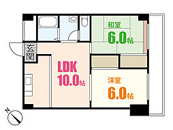 コーポ安古市 3階2LDKの間取り
