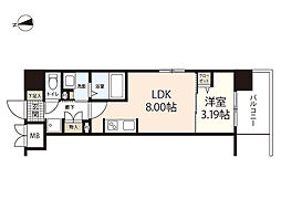 エスポワールI 2階1LDKの間取り
