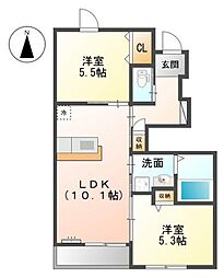 メゾン ラフィネＢ棟 1階2LDKの間取り