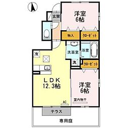 カーサアリエッタＡ・Ｂ・Ｃ　Ｃ棟 1階2LDKの間取り