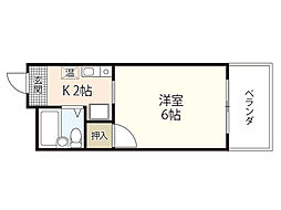 多田ビル 4階1Kの間取り