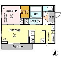 メゾン　カルム 2階1LDKの間取り