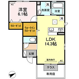 セントセシリア　A棟 1階1LDKの間取り