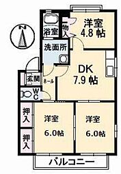 ハイツ西光寺　B棟 1階3DKの間取り
