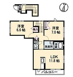 グランメール 2階2LDKの間取り