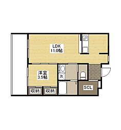 Domani上東雲 5階1LDKの間取り