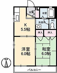リーベン井口 2Kの間取図画像
