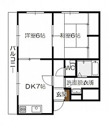 ヴィラ楽々園 2DKの間取図画像
