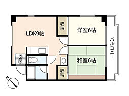コーポラスナガイ 2LDKの間取図画像