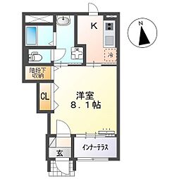 リアン五日市中央 1Kの間取図画像