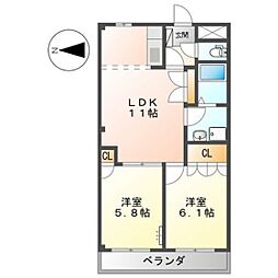 コミュニティータウン 2LDKの間取図画像
