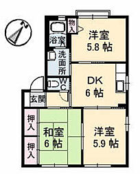 レーヴィンス稲葉2 3DKの間取図画像