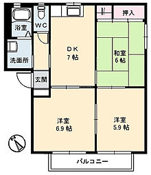 メゾン・ブリエ2 3DKの間取図画像