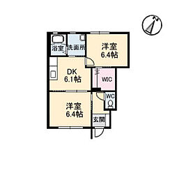 iメゾン亀山 2DKの間取図画像