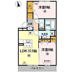コーポラスヤナセ5 2LDKの間取図画像