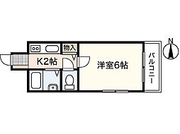 メルカード壱番館 1Kの間取図画像
