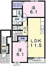 カーサフェリーチェ弐番館 2LDKの間取図画像
