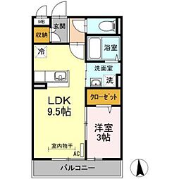 オレンジコート 1LDKの間取図画像